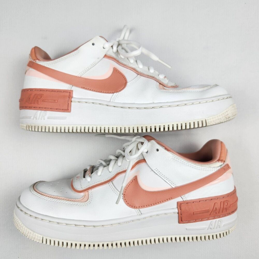Nike Air Force 1 Shadow White Coral Pink Sneakers Womens 10.5 Streetwear Chunky